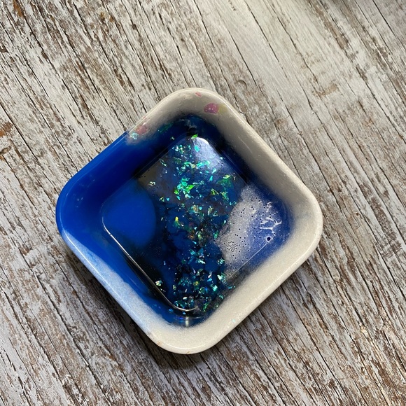 Square Tray / Dish - Blue + Black + White + Iridescent Rainbow Confetti - Picture 11 of 17